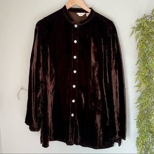 🌻$3/20 J Jill Brown Velvet Button Up Blouse L